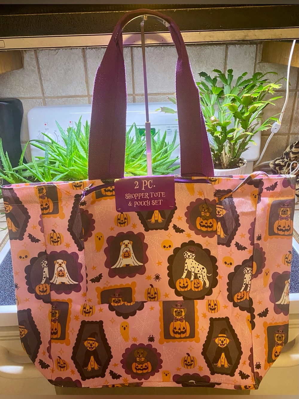Halloween-themed 2-piece shopper tote and pouch set